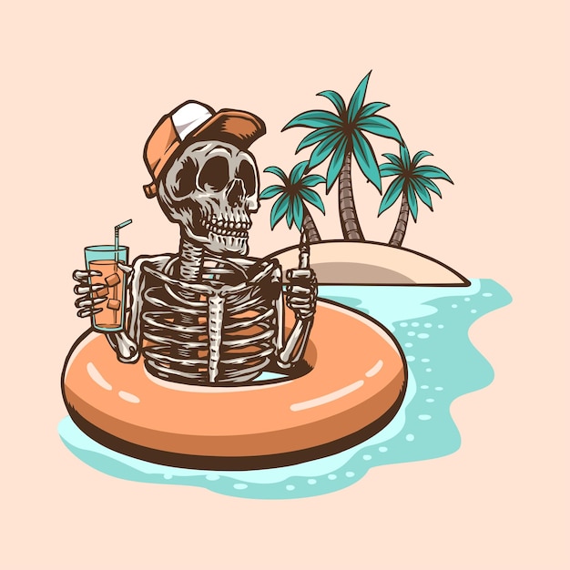 Vetor crânio desfrutar de ilustração de verão chillin