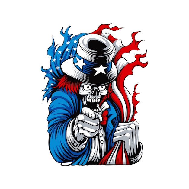 Crânio do Tio Sam com a bandeira dos Estados Unidos