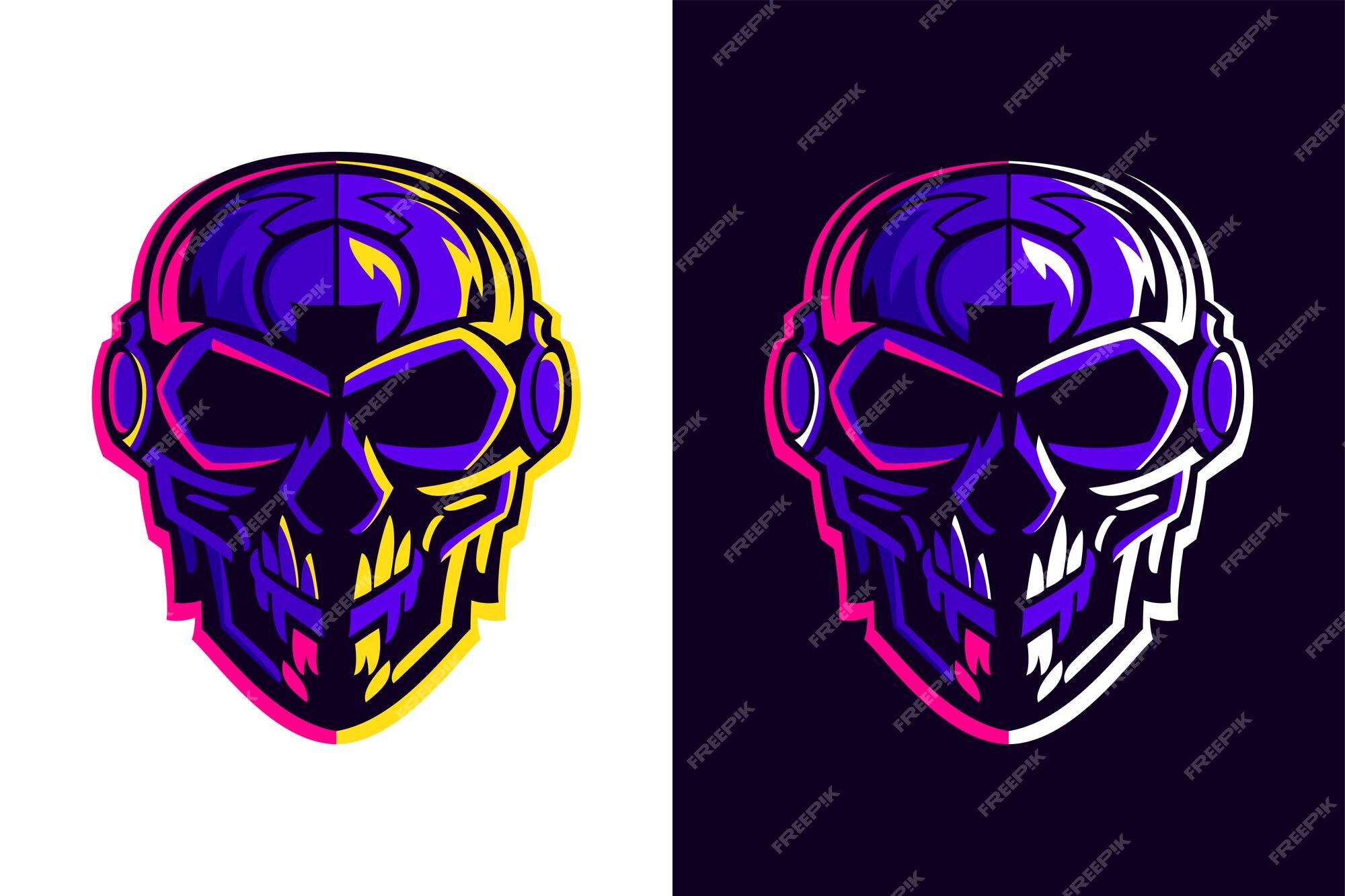 Crânio Em Astronauta Piloto Ou Capacete Alienígena Esports Jogos Logotipos  Altamente Detalhados Definir Ossos Violetas Com Luzes Vívidas Vetor De  Design De Mascote De Equipe Esportiva Gamer Para Corrida De Gênero De