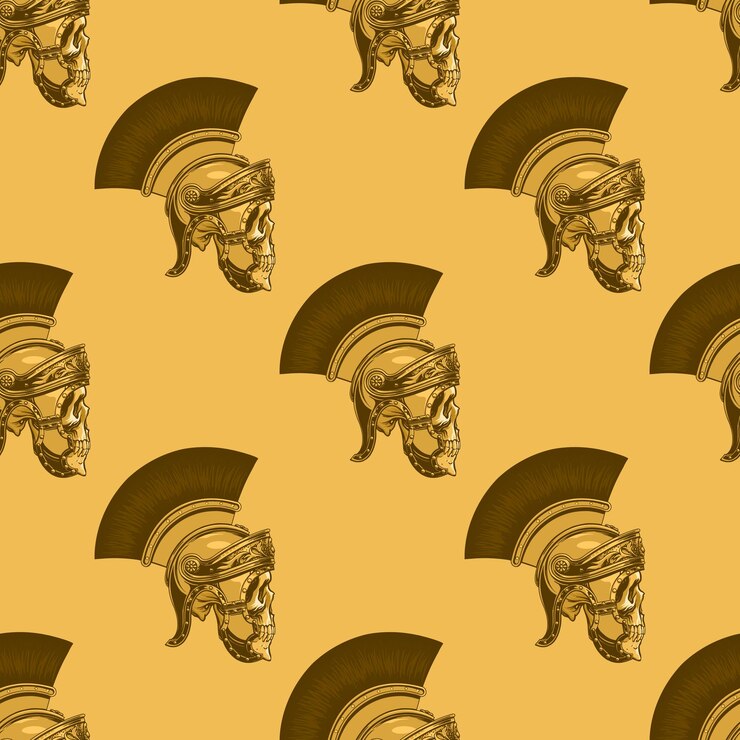 Vetor crânio em um capacete de gladiador em um padrão monocromático no estilo drow de mão para impressão e design vector clipart