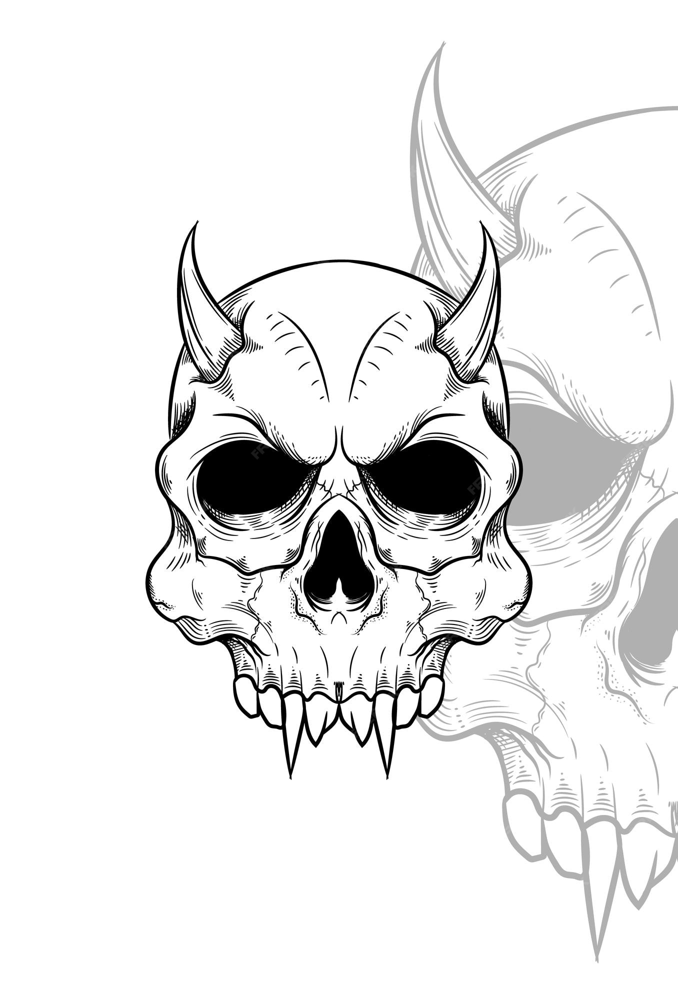 crânio do diabo com ilustração de chifre quebrado. gráficos