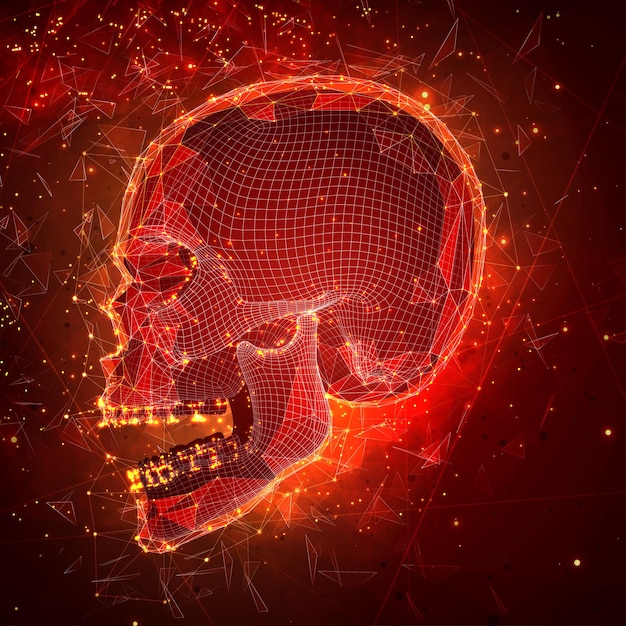 Crânio humano. conceito de vetor. triangulador, 3D volumétrico. destruição e explosão
