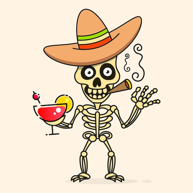 Crânio no chapéu sombrero mexicano. ilustração vetorial