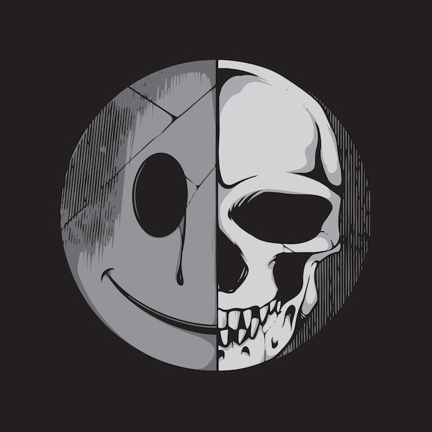 Vetor crânio sorriso falso pop art preto e branco