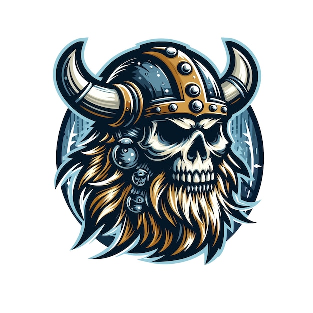 Vetor crânio viking com barba e capacete logotipo de mascote ilustração vetorial de fundo branco