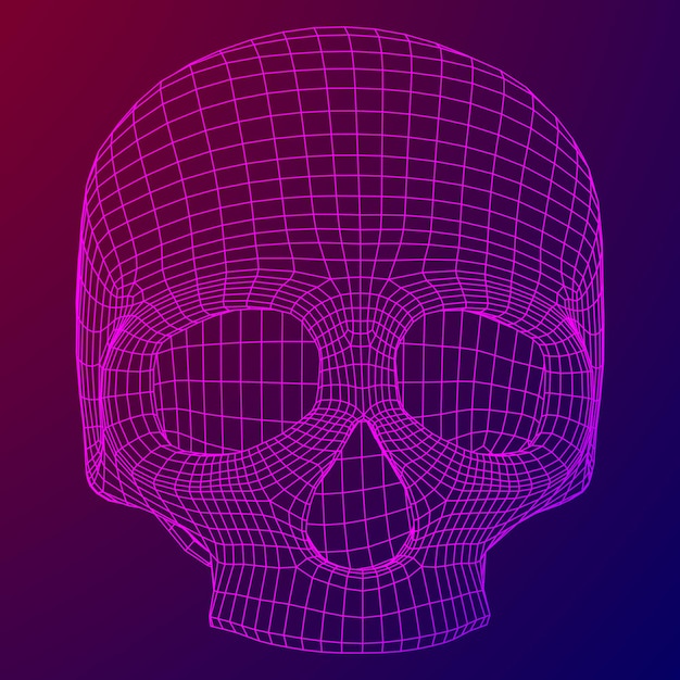 Crânio wireframe malha poli baixa tecnologia ilustração vetorial conceito vivo e morte