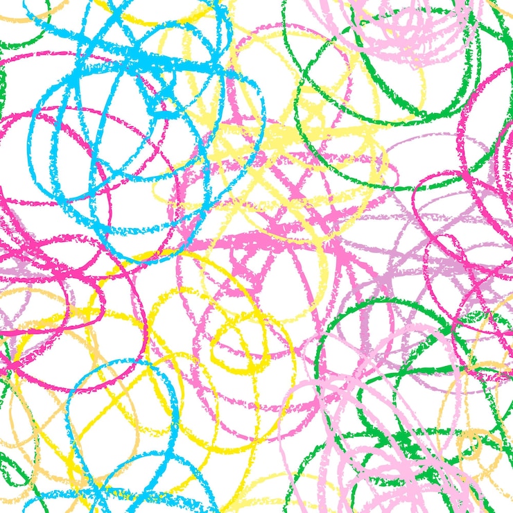 Vetor crayon linha desenhada à mão padrão sem costura elemento de design doodle