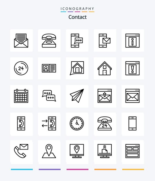 Creative contact 25 outline icon pack tais como informações entre em contato conosco smartphone celular