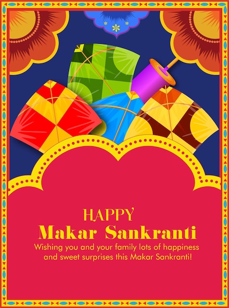 Vetor creative happy makar sankranti festival background decorado com cordas de pipas para o festival de indi