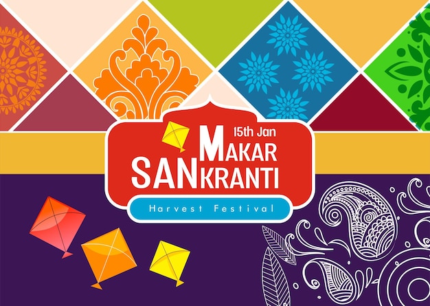 Creative happy makar sankranti festival background decorado com cordas de pipas para o festival de indi