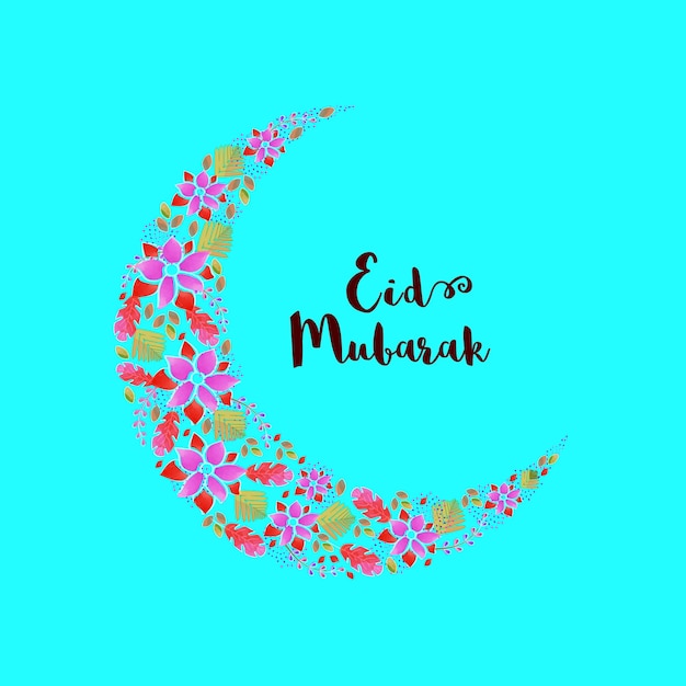 Vetor creativo crescente de lua feito por flores de aquarela em fundo azul do céu elegante belo desenho de cartão de saudação para celebração do festival sagrado islâmico eid mubarak