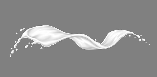 Creme de leite branco ou respingo de onda de iogurte cria uma cascata fluida formando uma textura suave e cremosa Bebida vetorial 3D realista isolada respinga deliciosa experiência visual e tátil