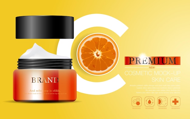 Creme facial hidratante para venda anual ou venda em festival. frasco de máscara de creme de prata e laranja