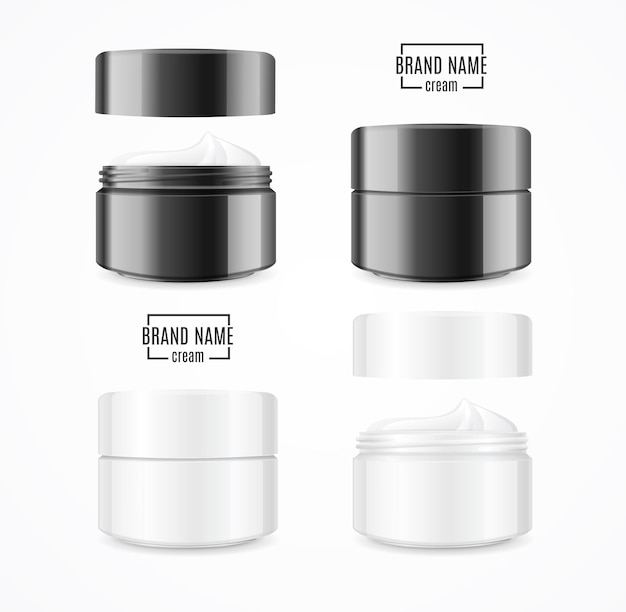 Creme realista pode produto cosmético preto e branco vetor