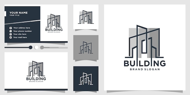 Criação de logotipo com conceito de arte de linha moderna e modelo de design de cartão de visita Premium Vector