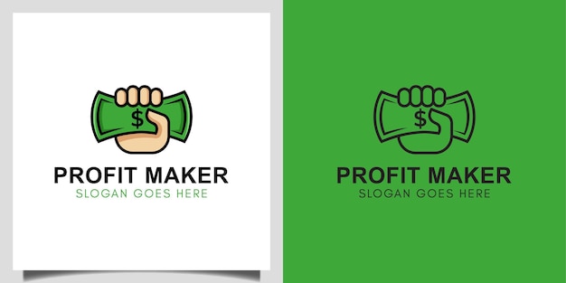 Criador de lucro de negócios, dólar de dinheiro com design de vetor de ícone de mão para logotipo de finanças, investimento, ganhe dinheiro online design de logotipo