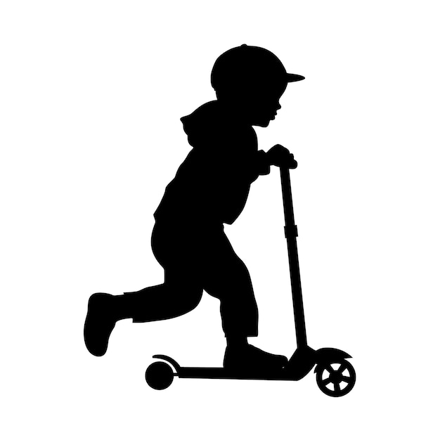 Criança a andar de scooter criança feliz a andar de scooter silhueta