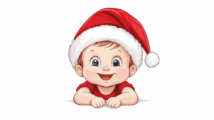 Vetor criança alegre usando chapéu de papai noel ilustração de desenho animado vetorial