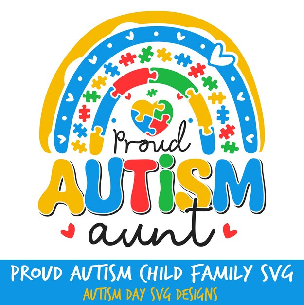 Criança autista orgulhosa tia membro da família feliz celebração do dia do autismo família orgulhosa design svg