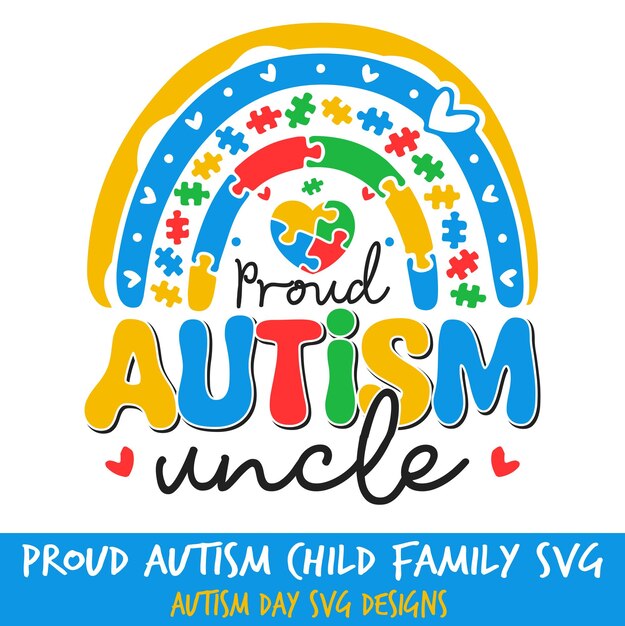 Criança autista orgulhosa tio membro da família feliz celebração do dia do autismo família orgulhosa design svg