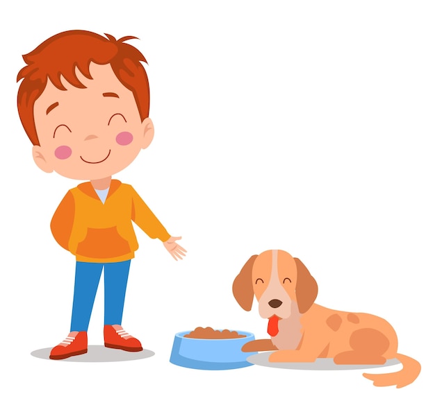 Criança bonitinha feliz brincar com cachorro