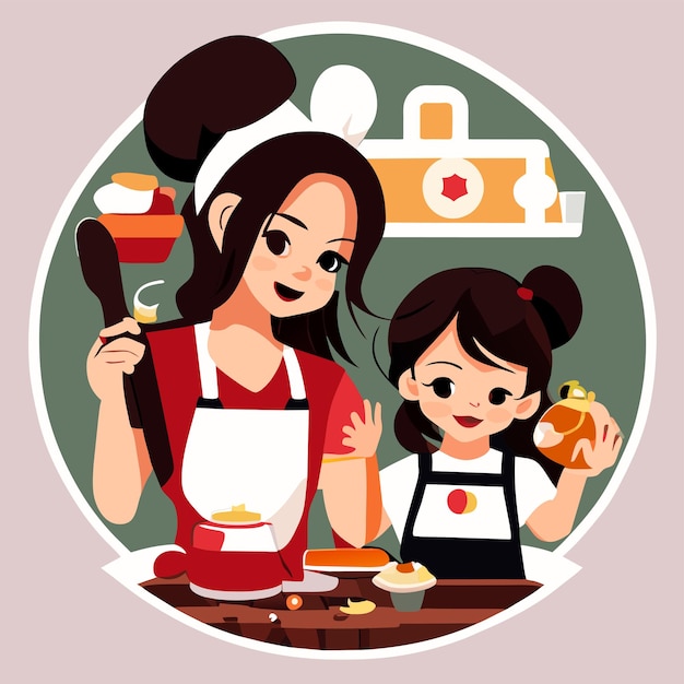 Vetor criança chef cozinha cozinha desenhada à mão plano elegante adesivo de desenho animado conceito de ícone isolado