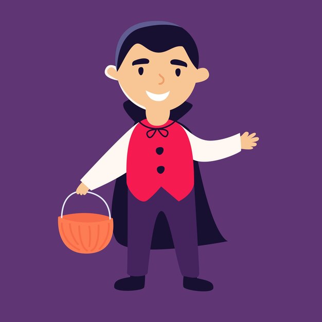 Criança com fantasia de drácula, celebração do dia das bruxas