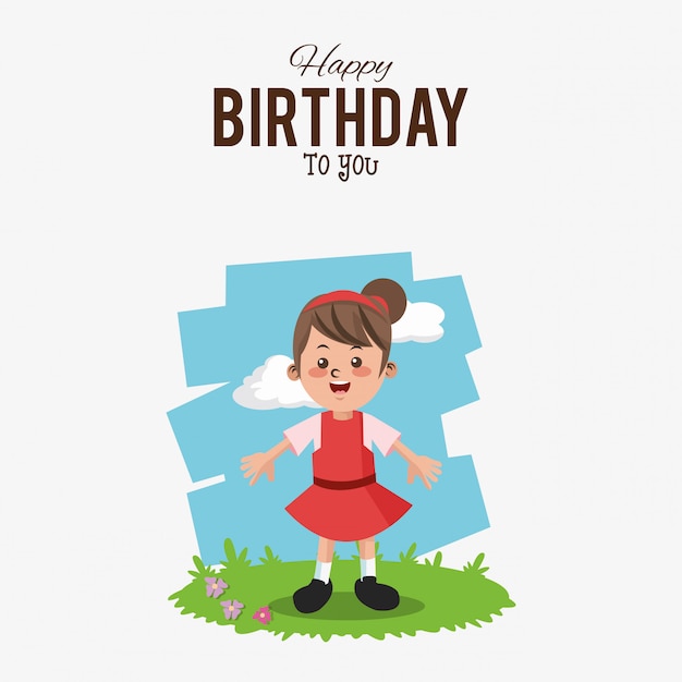 Criança com imagem de ícones relacionados feliz aniversário
