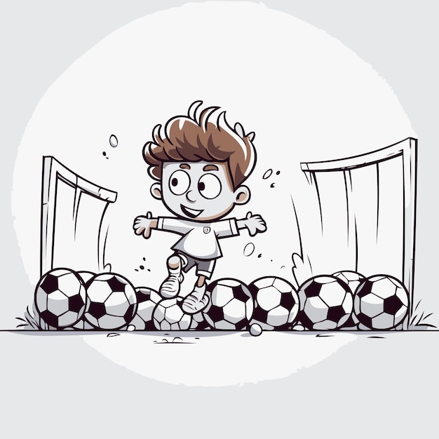 Vetor criança de desenho animado jogando futebol ilustração vetorial de um menino a jogar futebol