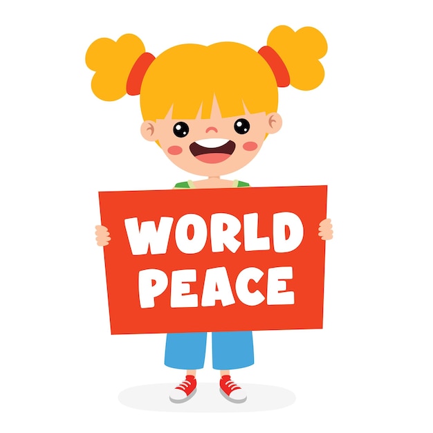 Vetor criança de desenho animado posando com sinal de paz