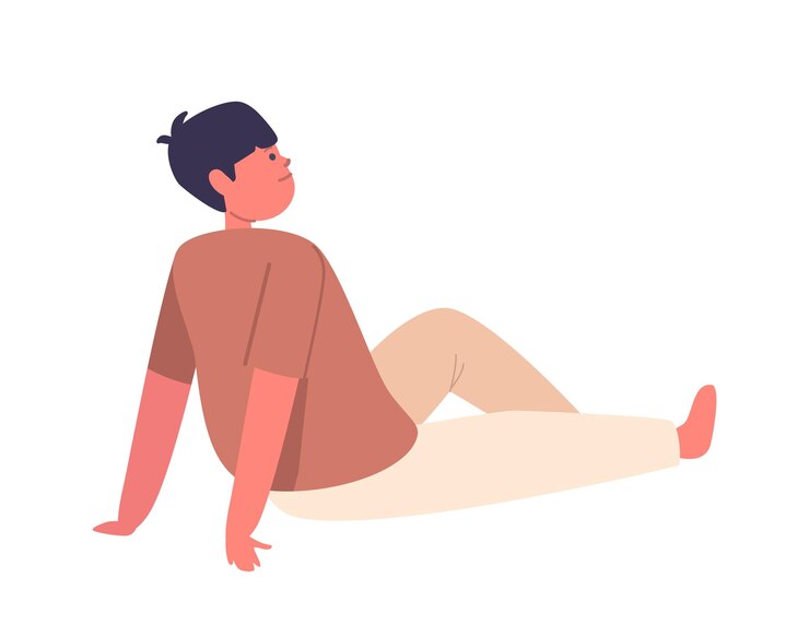 Vetor criança engajada sentada no chão, cativada por uma história que está sendo narrada, experimentando a alegria da imaginação e do aprendizado