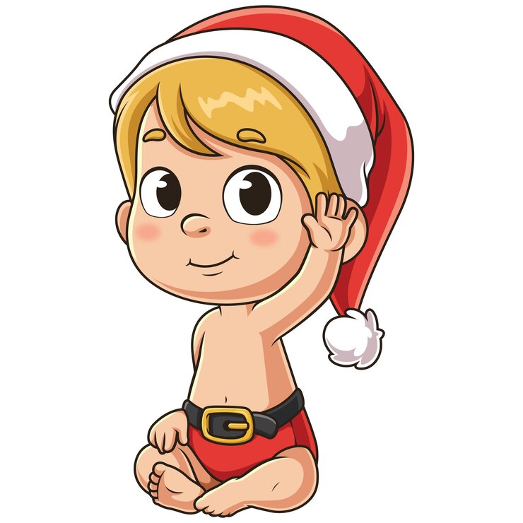 Vetor criança feliz agitando ilustração de desenho animado de papai noel