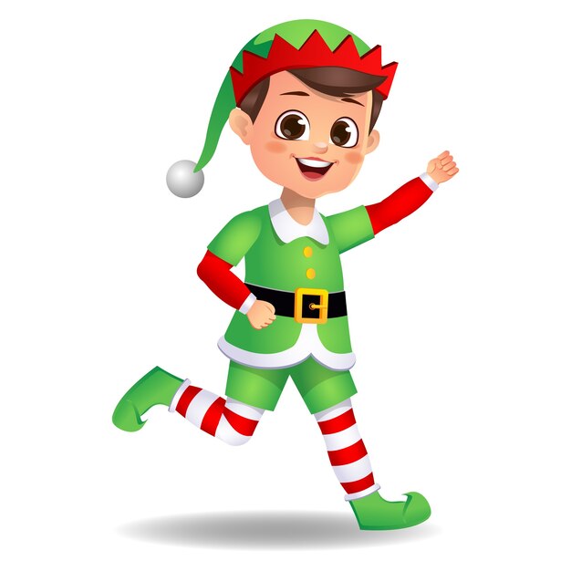 criança feliz e fofa usando vestido de duende