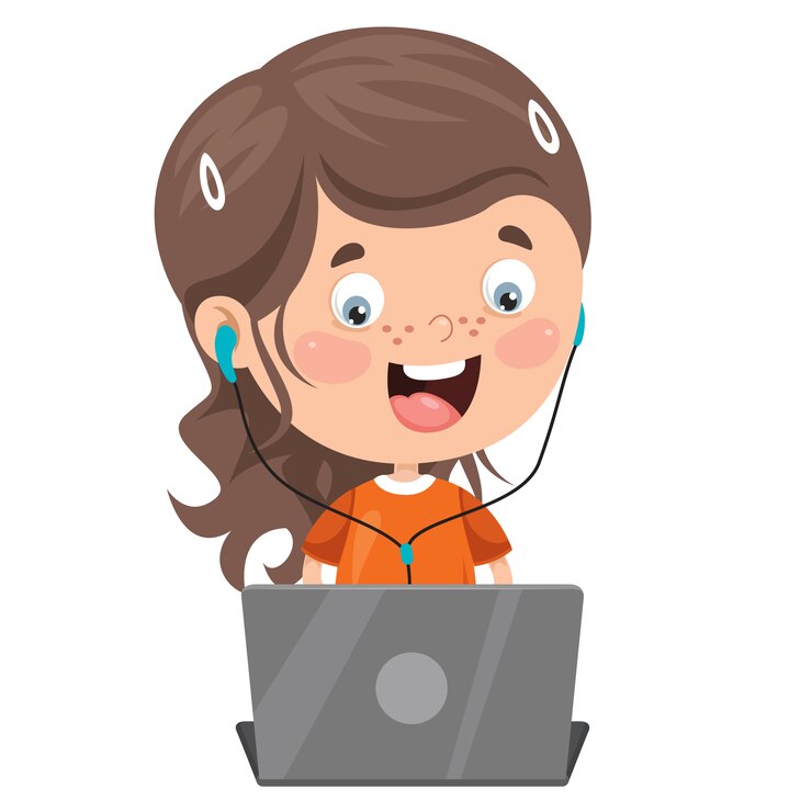 Vetor criança feliz usando a tecnologia