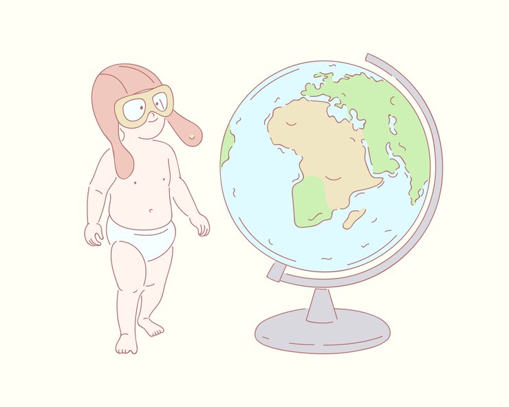 Vetor criança olha para a ilustração do globo