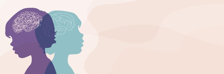 Vetor criança ou bebê com mente de transtorno bipolar dupla face personalidade dividida transtorno de humor 2 cabeça
