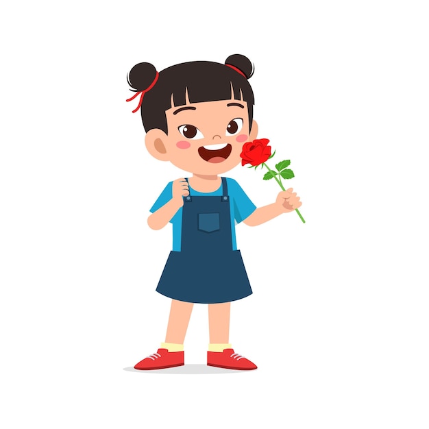 Vetor criança segurando flor com bom cheiro