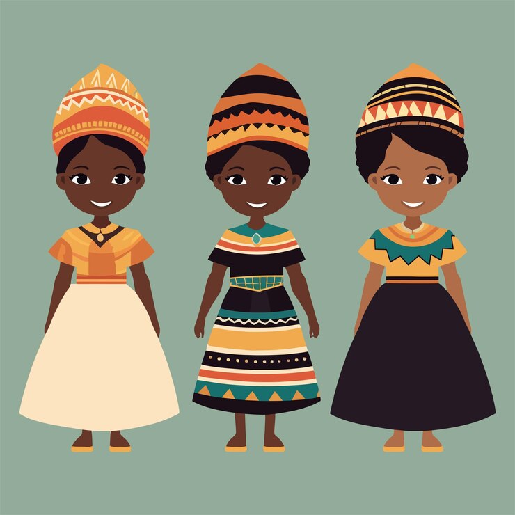 Vetor crianças africanas com trajes tradicionais