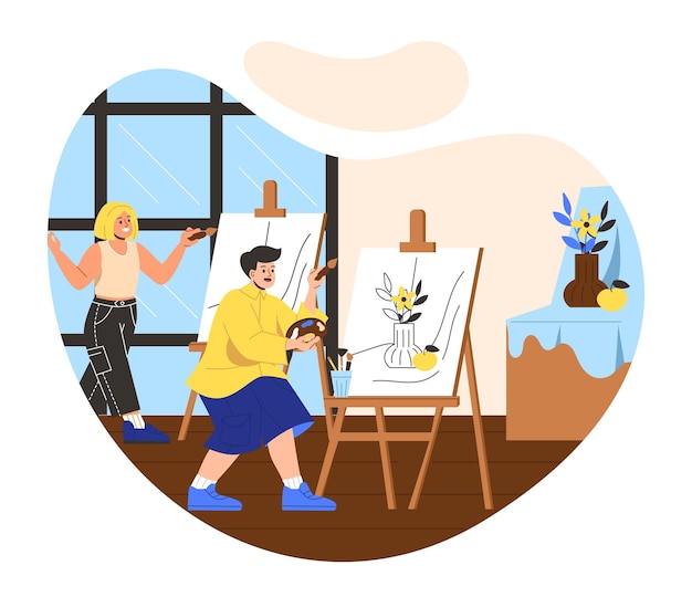 Crianças aprendendo a pintar em conceito de estúdio