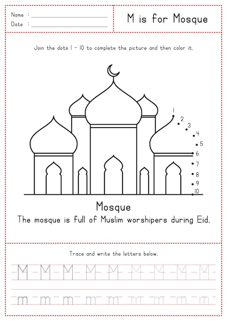 Crianças aprendendo m imprimível é para mesquita