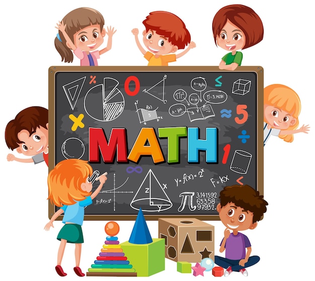 Crianças aprendendo matemática com ícone e símbolo matemático