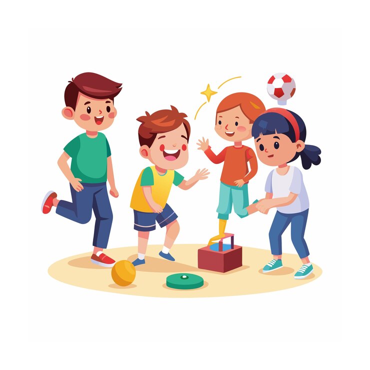 Vetor crianças brincando e entretendo momentos ilustração vetorial