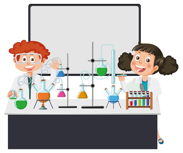 Crianças cientistas fazendo experimento científico