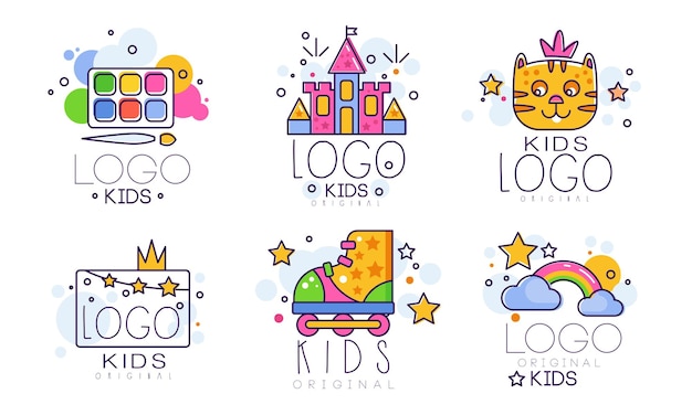 Crianças coleção de design de logotipo original crianças educação clube playground zona arte elemento de design