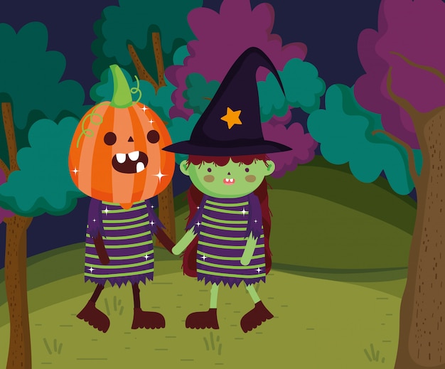 Crianças com fantasia de halloween