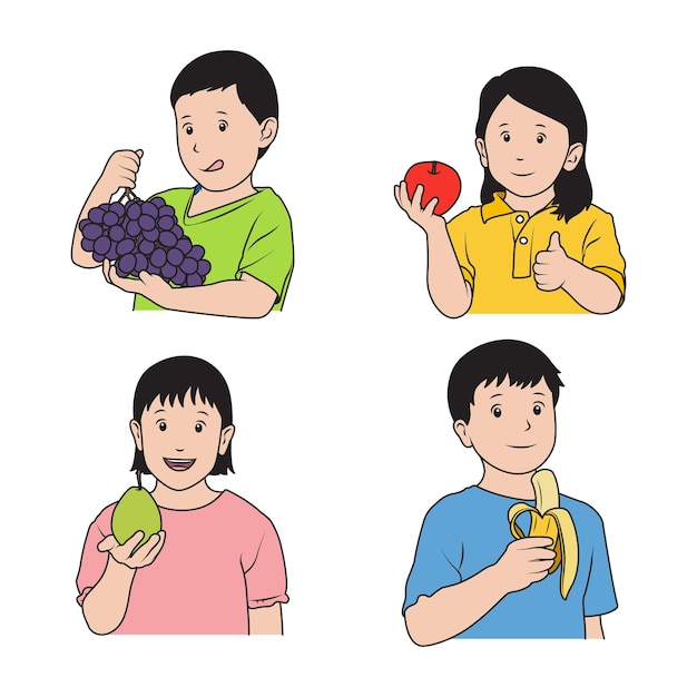 Vetor crianças com ilustração vetorial de frutas