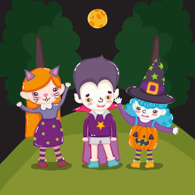 crianças com traje de halloween