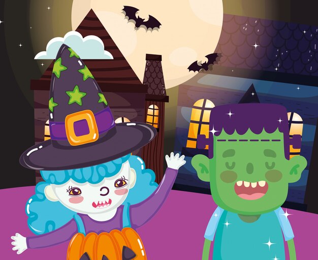 crianças com traje de halloween