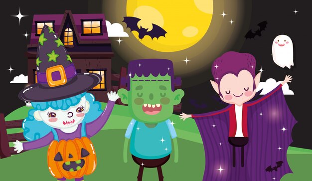 crianças com traje de halloween