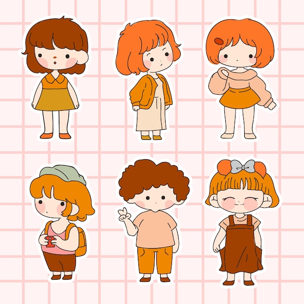 Crianças de desenhos animados bonitos Vector conjunto de crianças em roupas diferentes